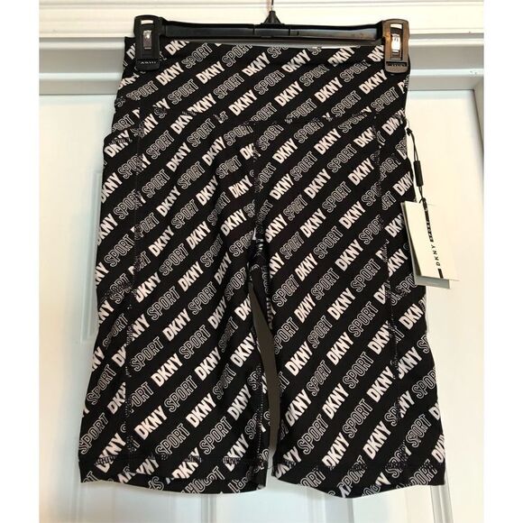 DKNY SPORT - NWT - L Sz XS High-Waist Logo Cycling Shorts. Slim Fit w/Pockets - Picture 5 of 16